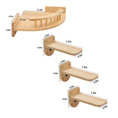 Cat Wall Hammock & Steps Set - Solid Wood Climbing Shelves