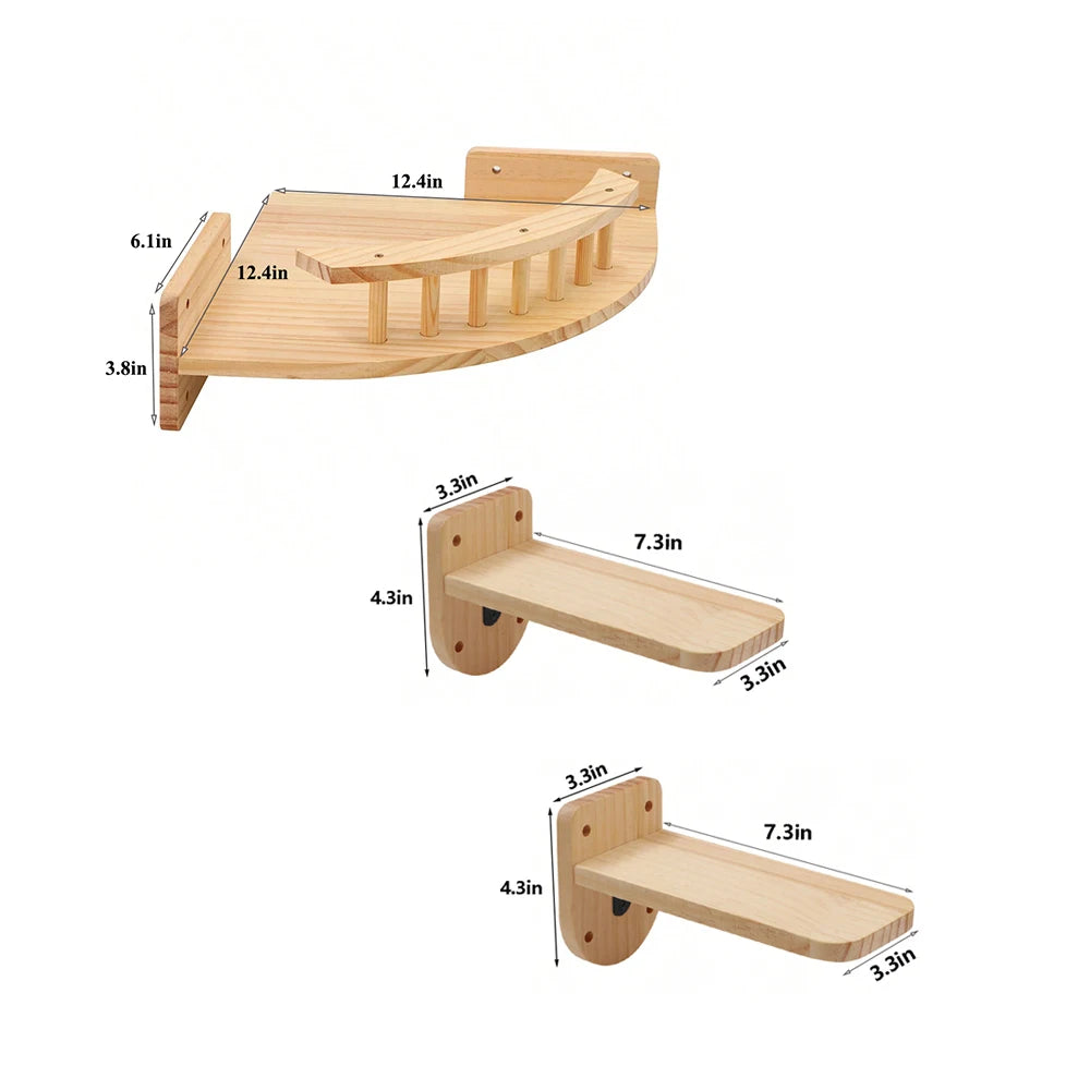 Cat Wall Hammock & Steps Set - Solid Wood Climbing Shelves