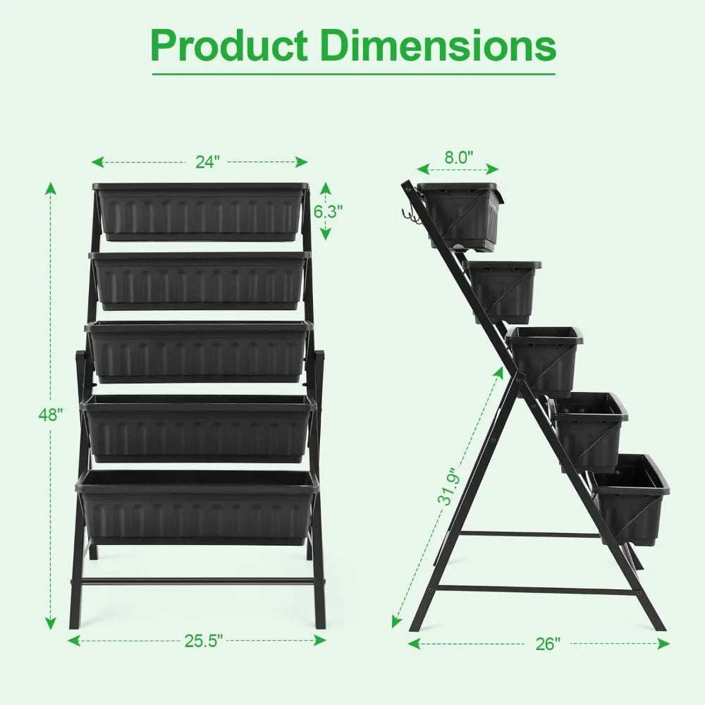 5-Tier Vertical Raised Garden Bed, Indoor Outdoor Planter Box