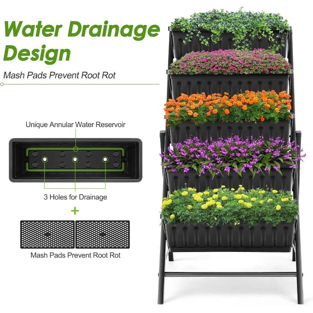 5-Tier Vertical Raised Garden Bed, Indoor Outdoor Planter Box