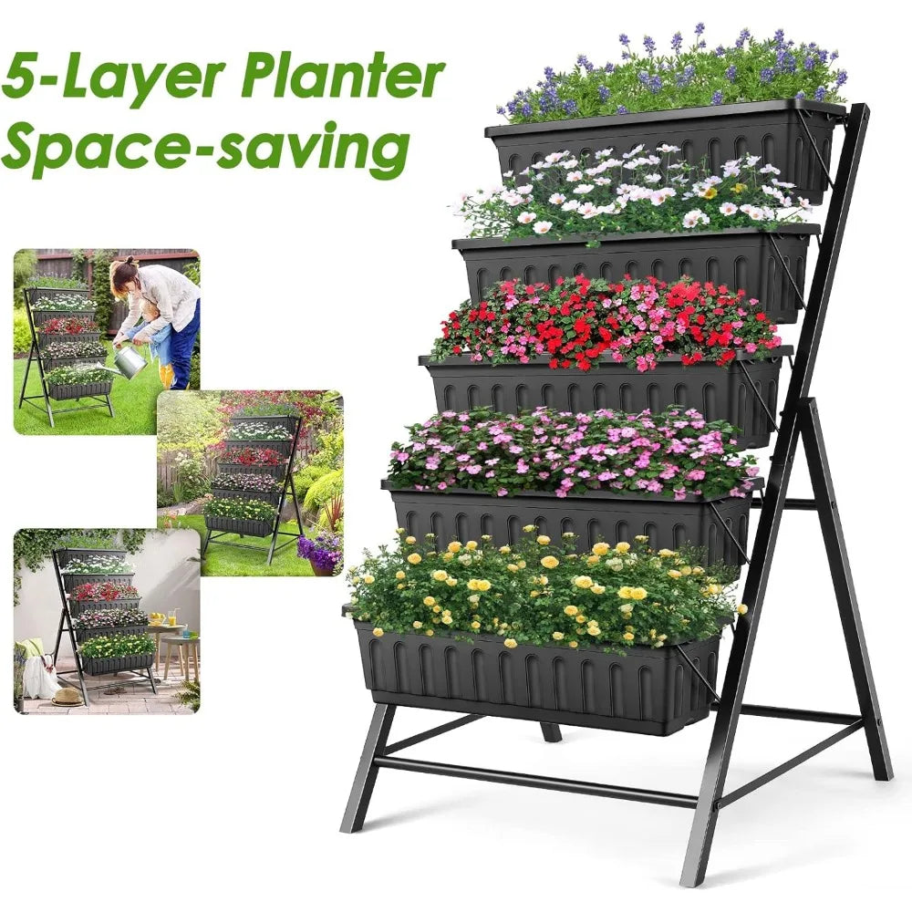 5-Tier Vertical Raised Garden Bed, Indoor Outdoor Planter Box