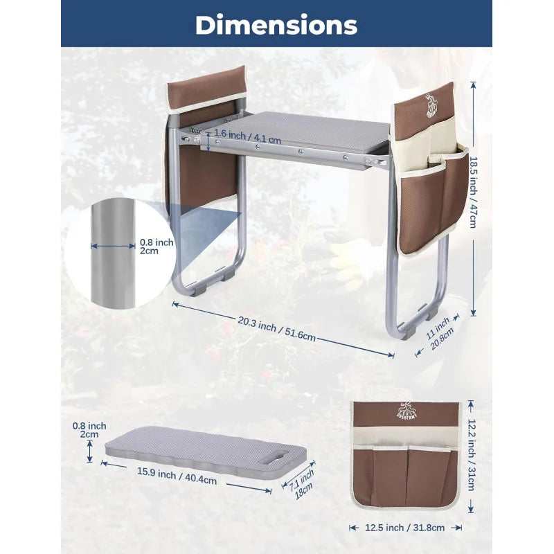 Heavy Duty Garden Kneeler Stool with Extra Pad, 2 Pouches & Claw Glove